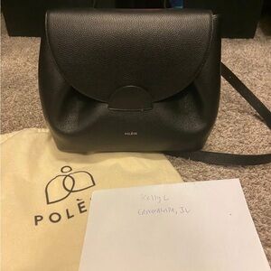 Polène Black Pebbled Leather Crossbody Bag
